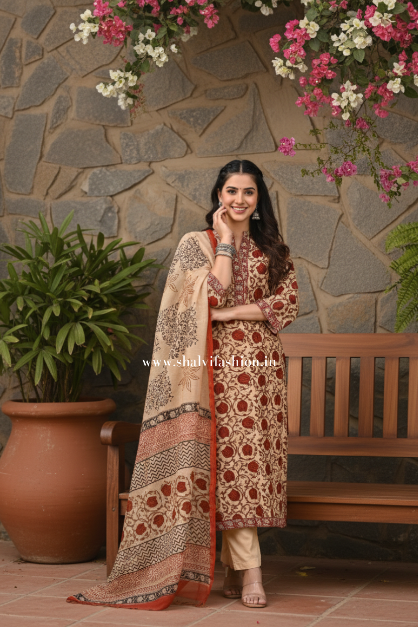 Shop jaipuri block print pure chanderi silk suits (CSS239)