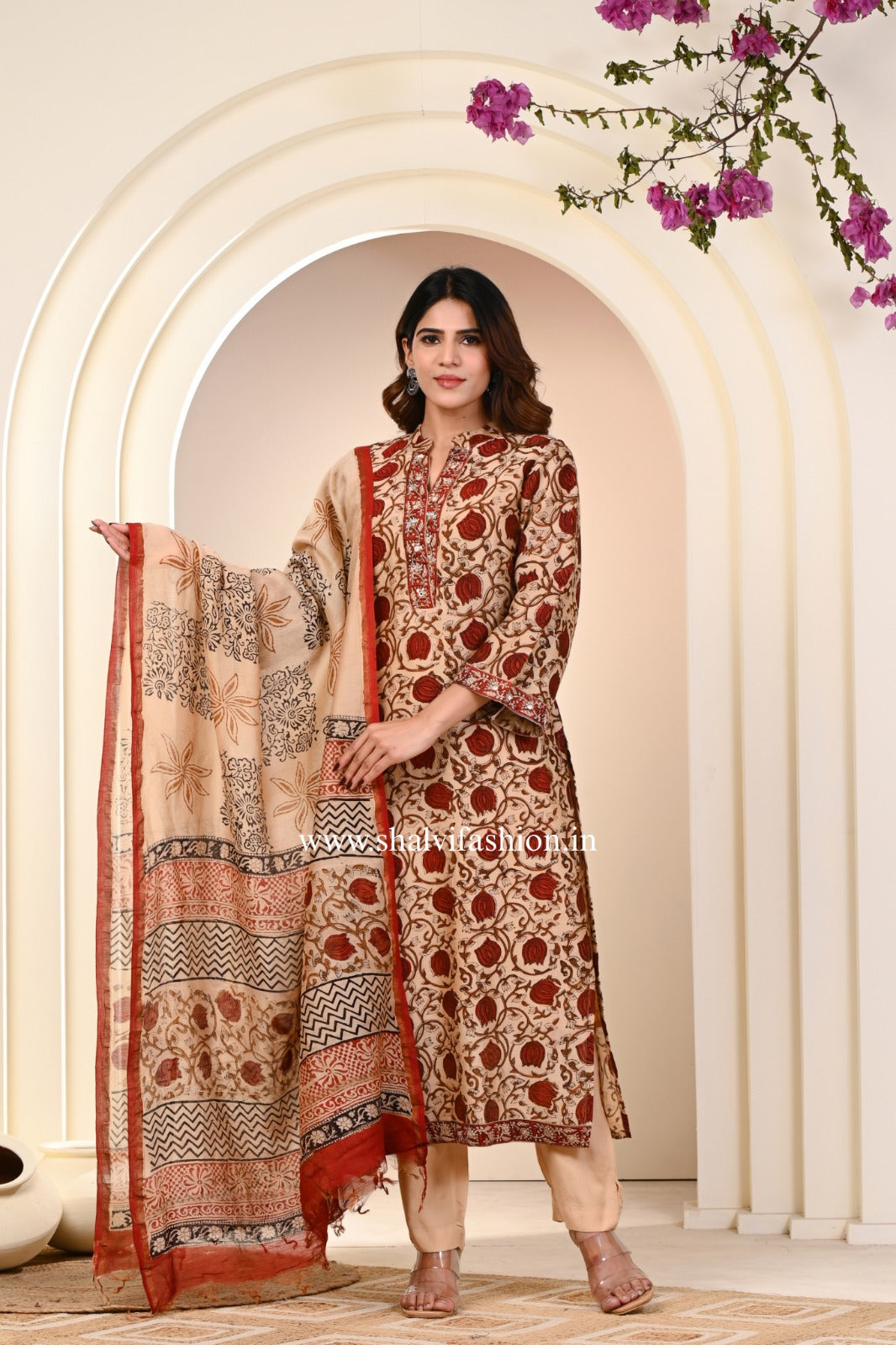 Shop jaipuri block print pure chanderi silk suits (CSS239)