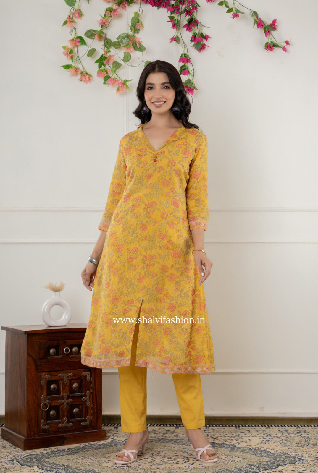 Shop block printed kota doria kurti (CSS274)