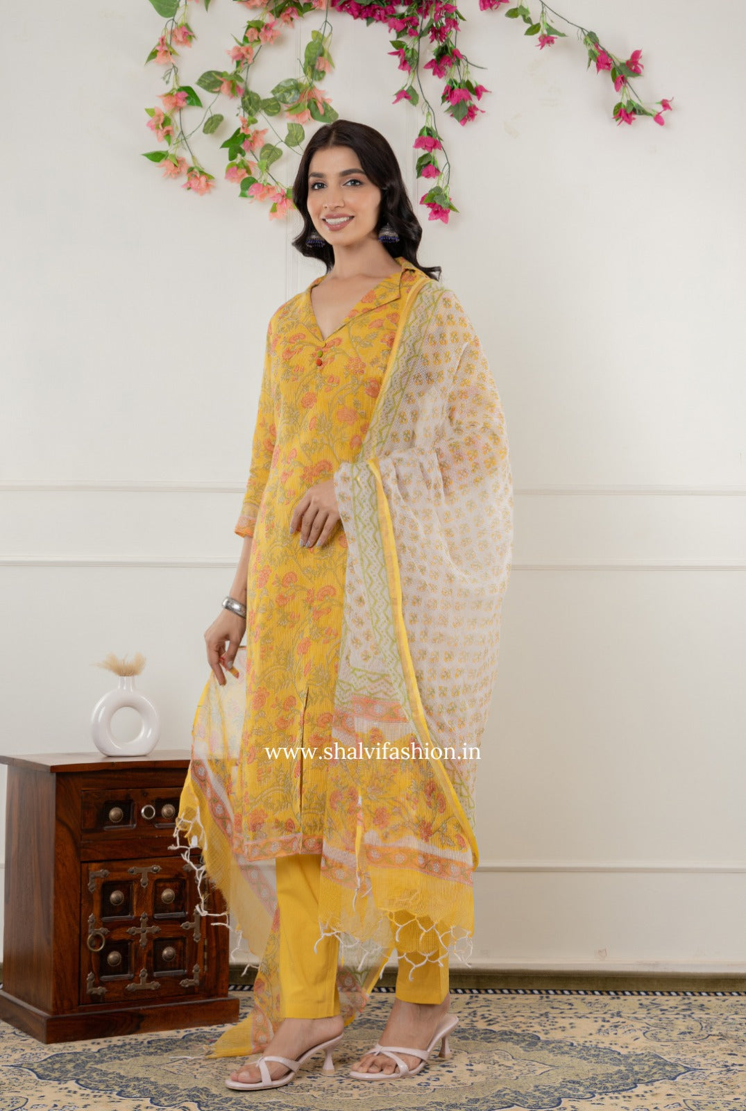 Shop block printed kota doria kurti (CSS274)