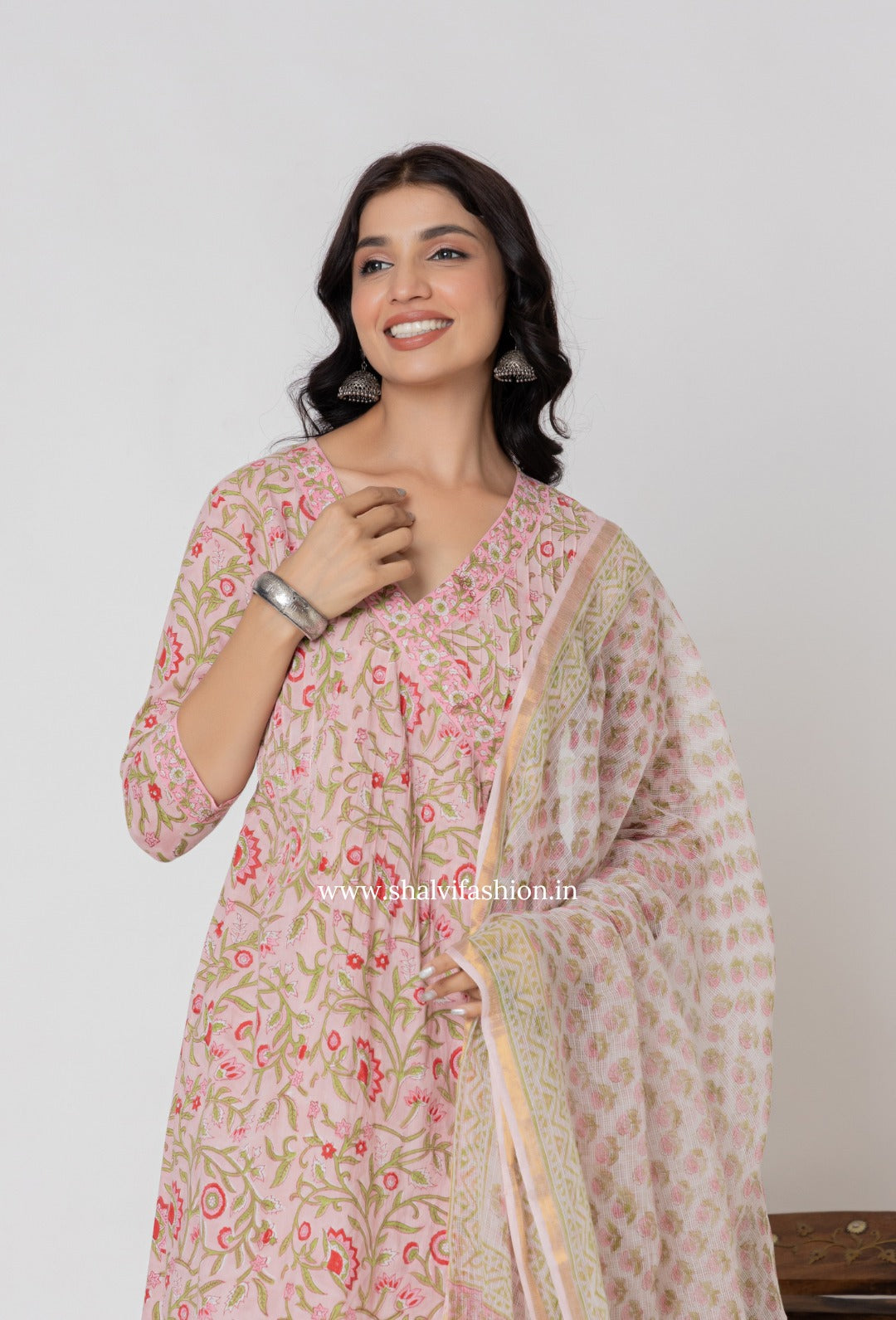 Sehera Hand Block Print Cotton Suit Set with Kota Doria Dupatta (CSS276)