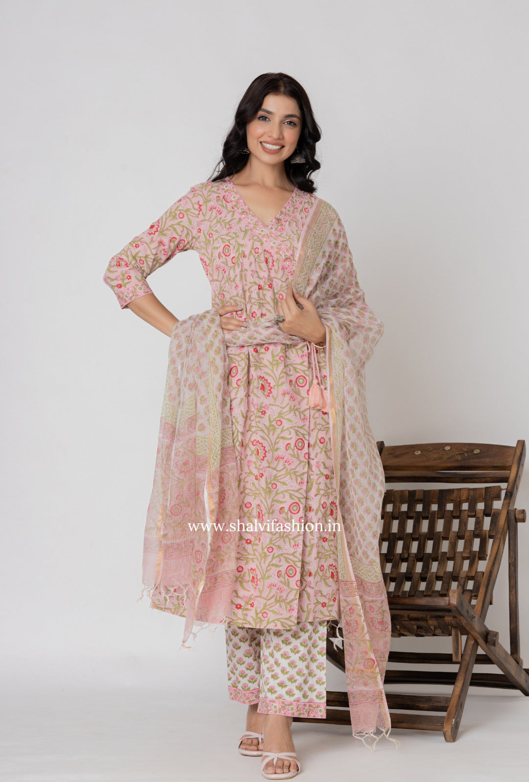 Shop hand block printed cotton suits with kota dupatta (CSS276)