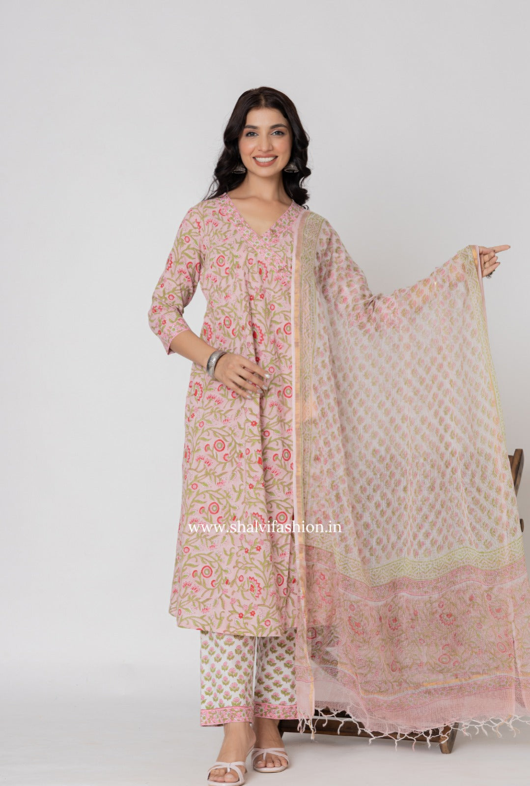 Shop hand block printed cotton suits with kota dupatta (CSS276)
