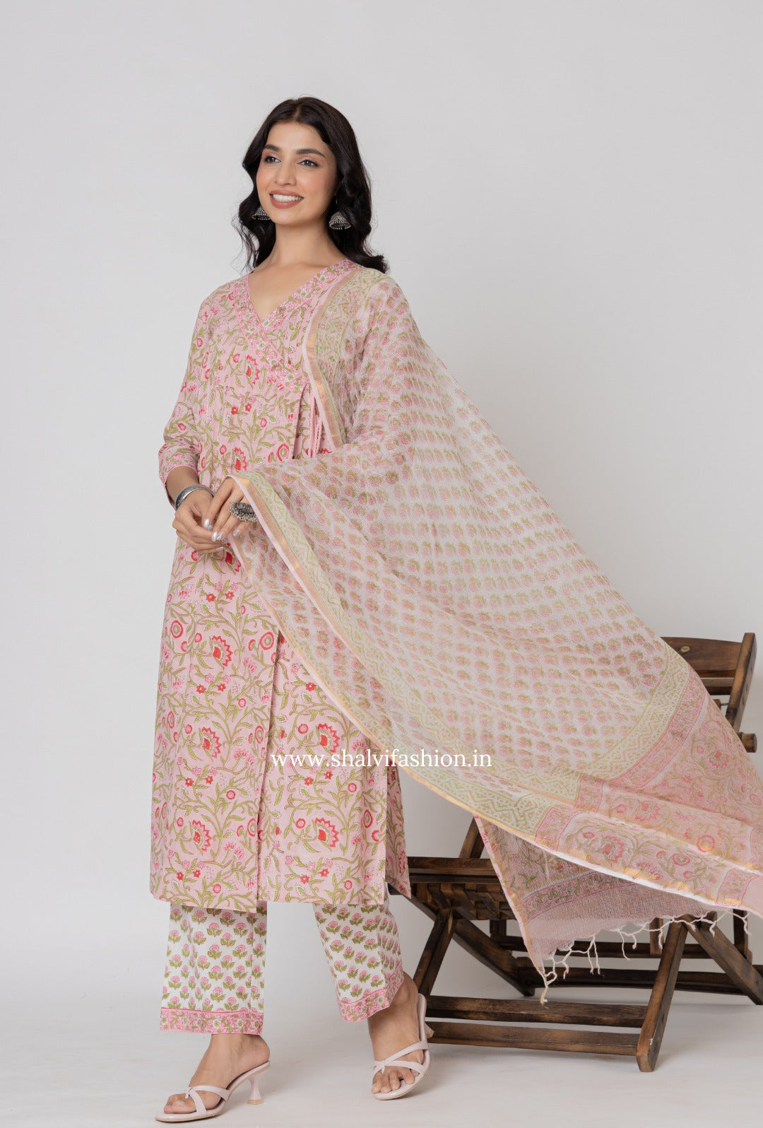 Shop hand block printed cotton suits with kota dupatta (CSS276)