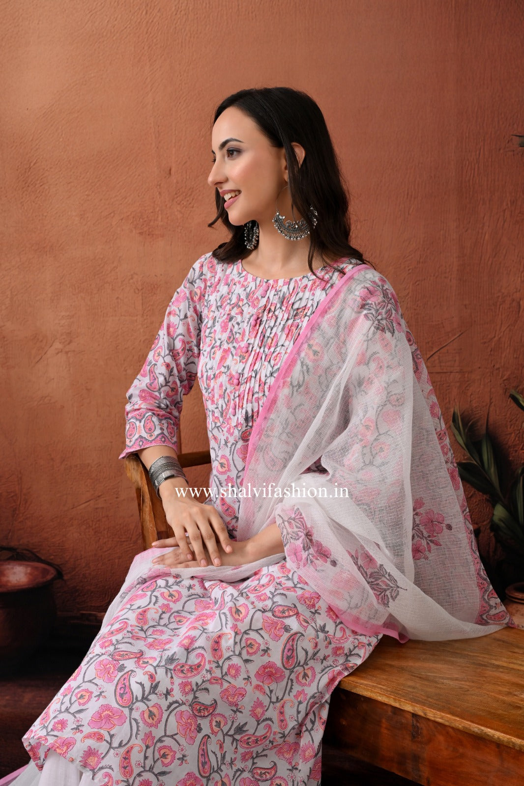 Shop block printed kota dupatta cotton suits (CSS282)