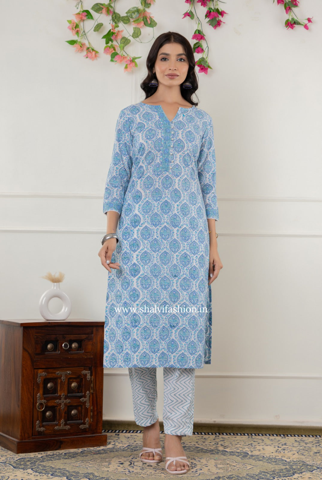 Shop hand block printed kota dupatta cotton suits (CSS285)