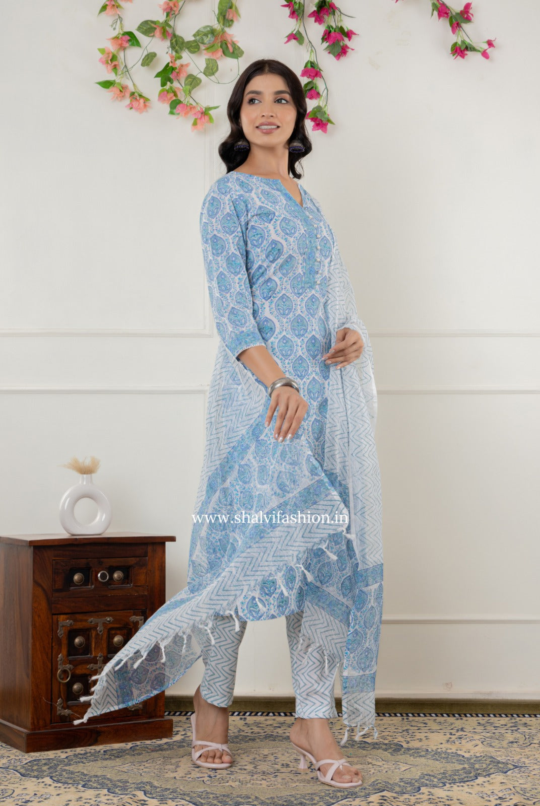 Shop hand block printed kota dupatta cotton suits (CSS285)