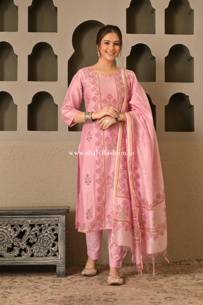 Shop hand block printed chanderi silk suits (CSS301)