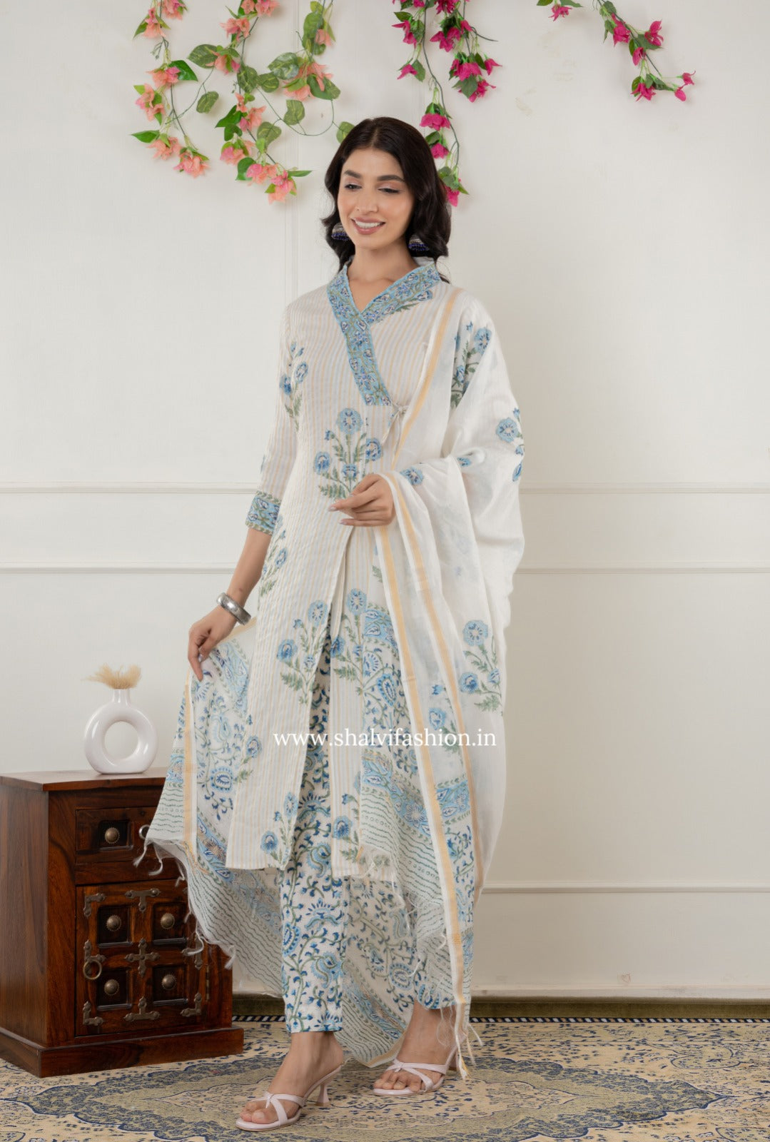 Shop block printed chanderi silk suits online (CSS302)