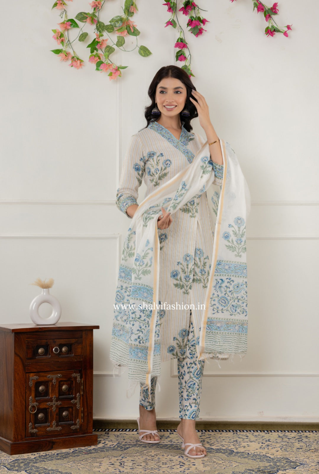 Shop block printed chanderi silk suits online (CSS302)