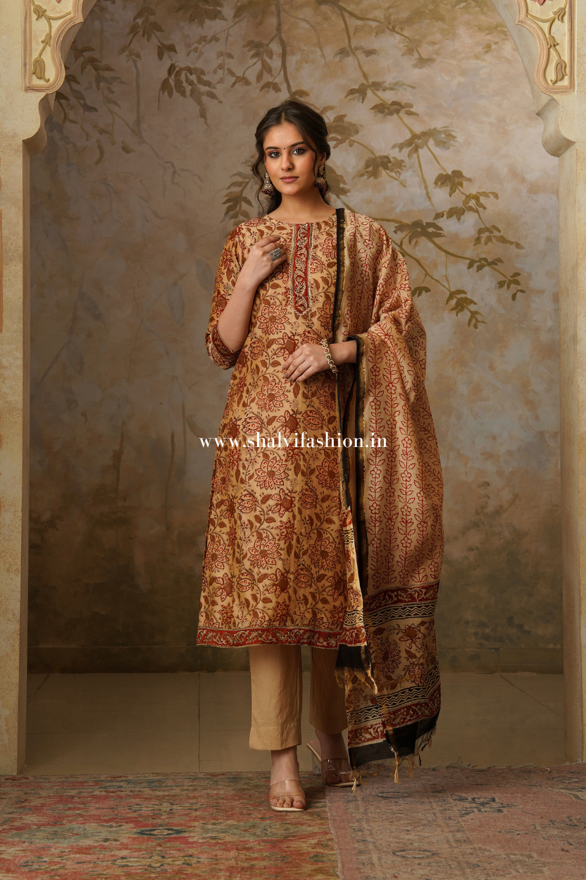 Shop block print chanderi silk suits (CSS310)