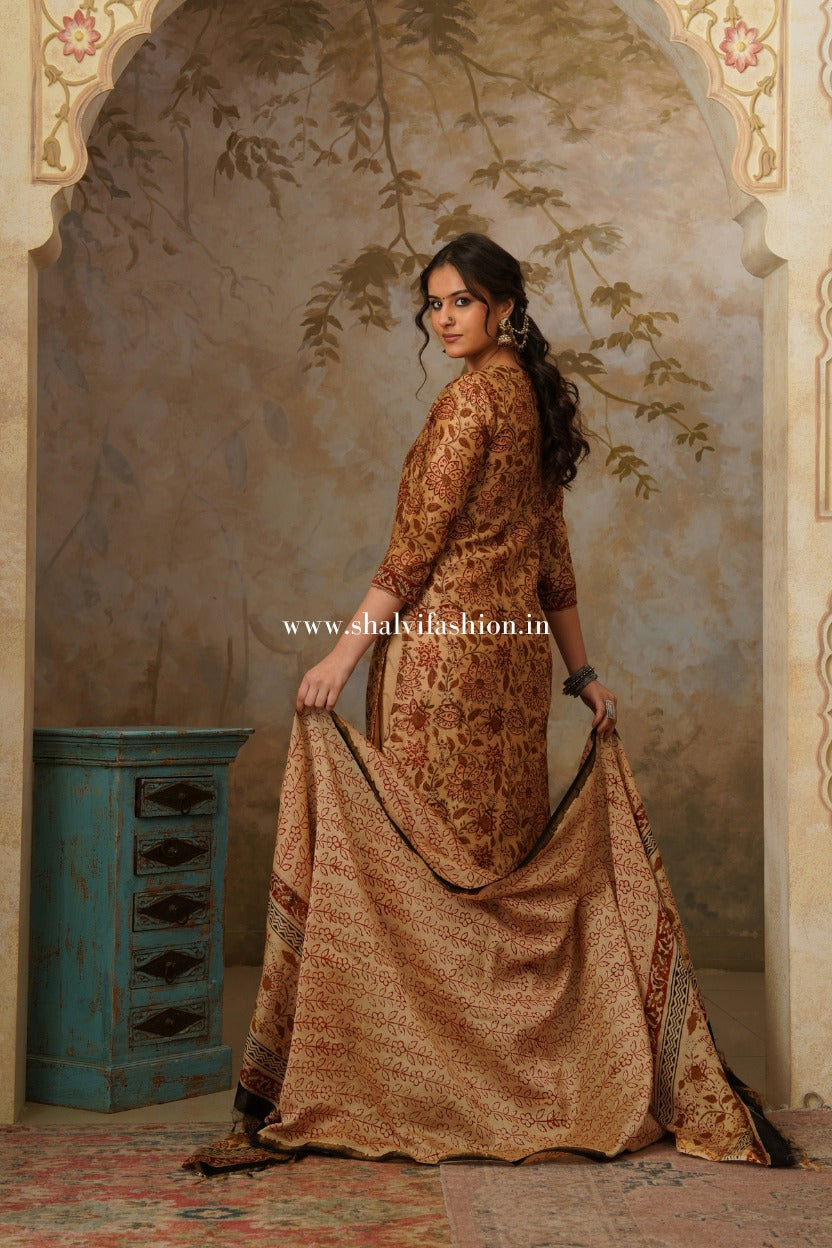 Shop block print chanderi silk suits (CSS310)