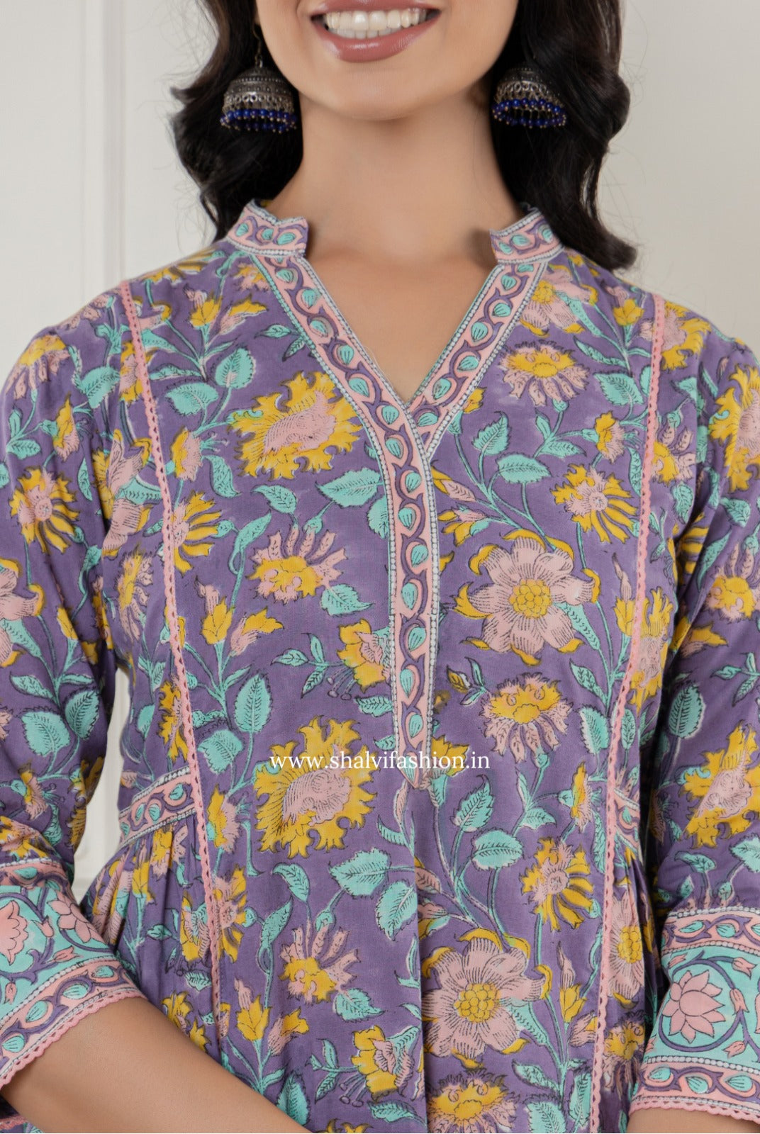 Shop block printed cotton suits with kota dupatta (CSS315)
