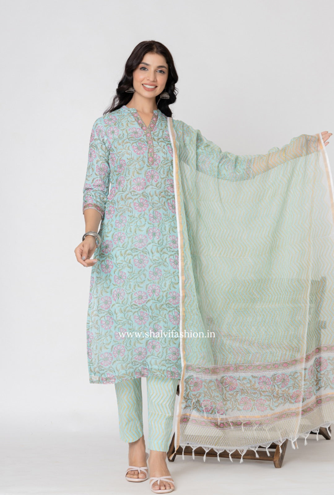 Shop block printed kota doria suits online (CSS317)
