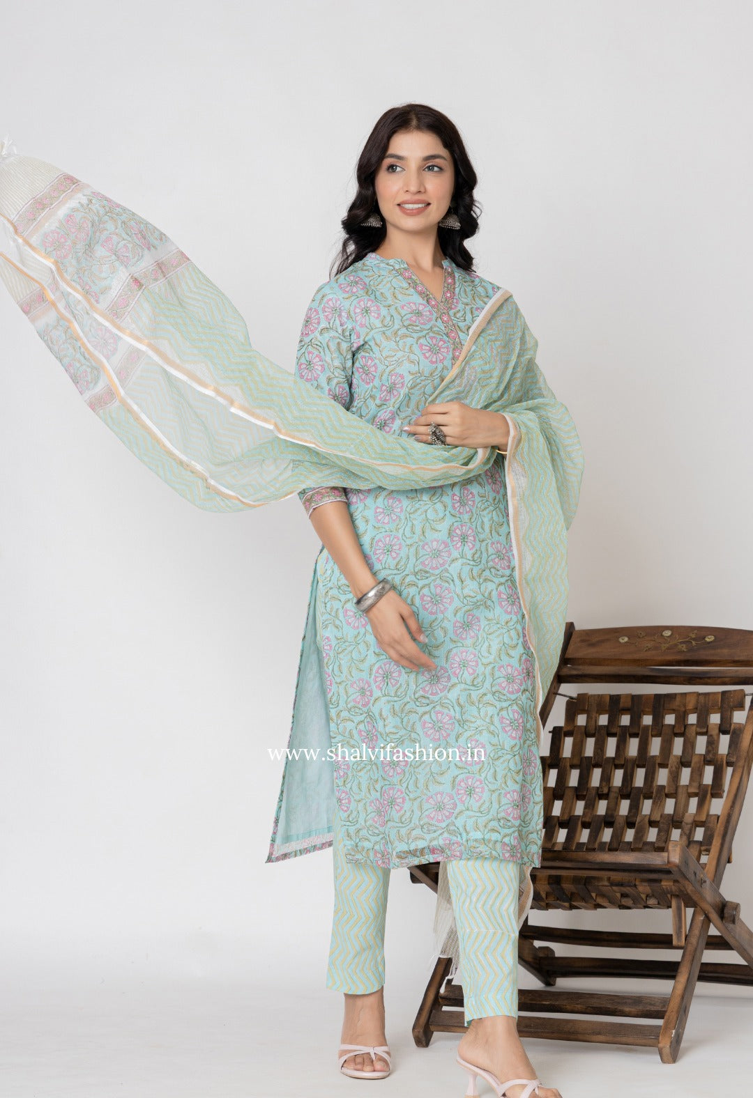 Shop block printed kota doria suits online (CSS317)
