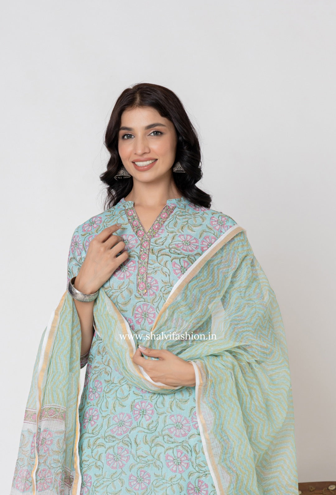 Shop block printed kota doria suits online (CSS317)