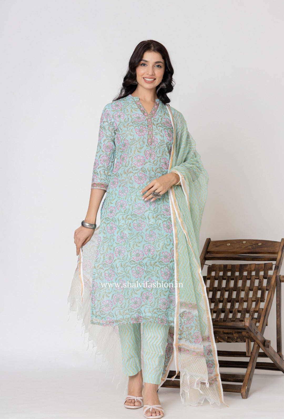 Shop block printed kota doria suits online (CSS317)