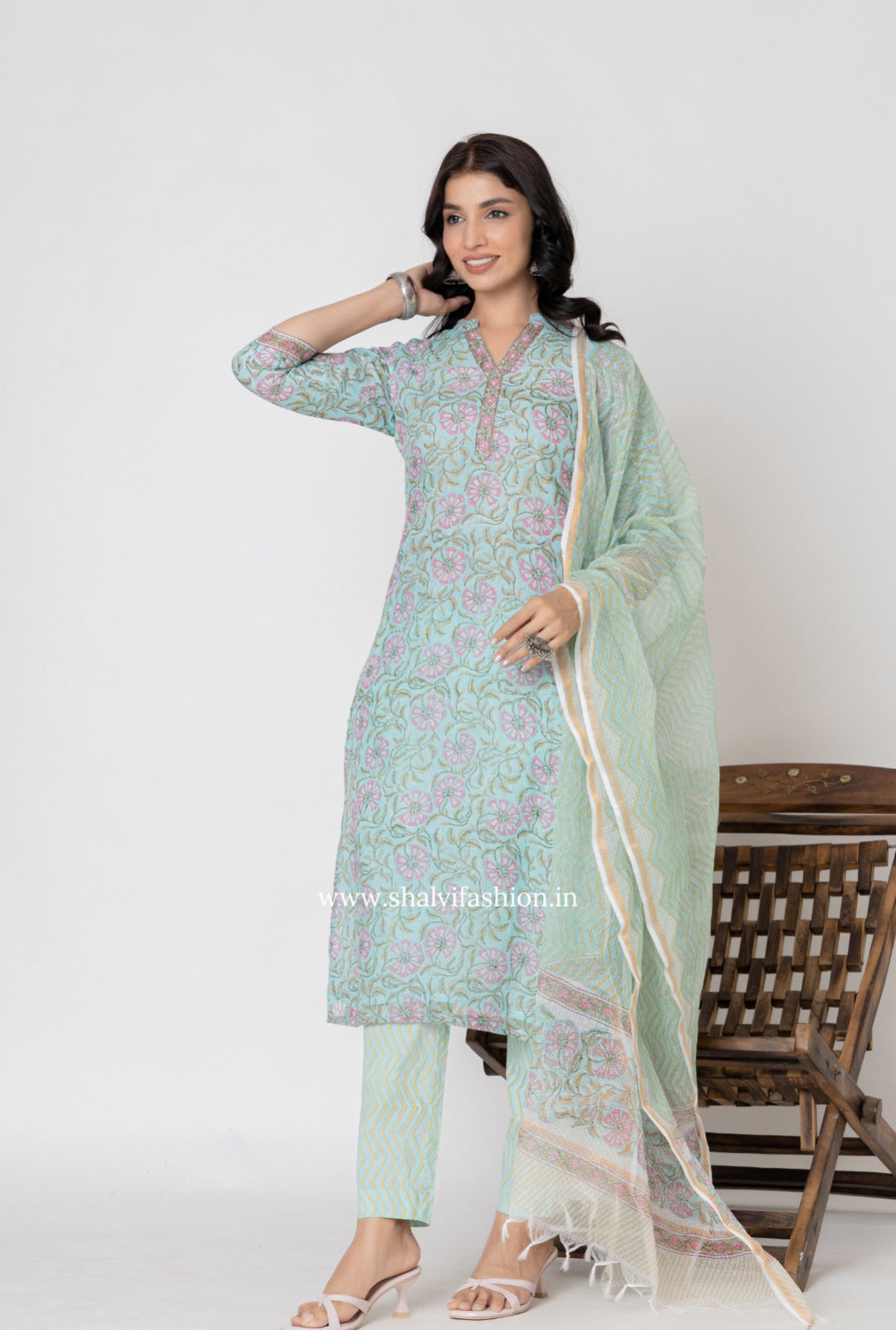 Shop block printed kota doria suits online (CSS317)