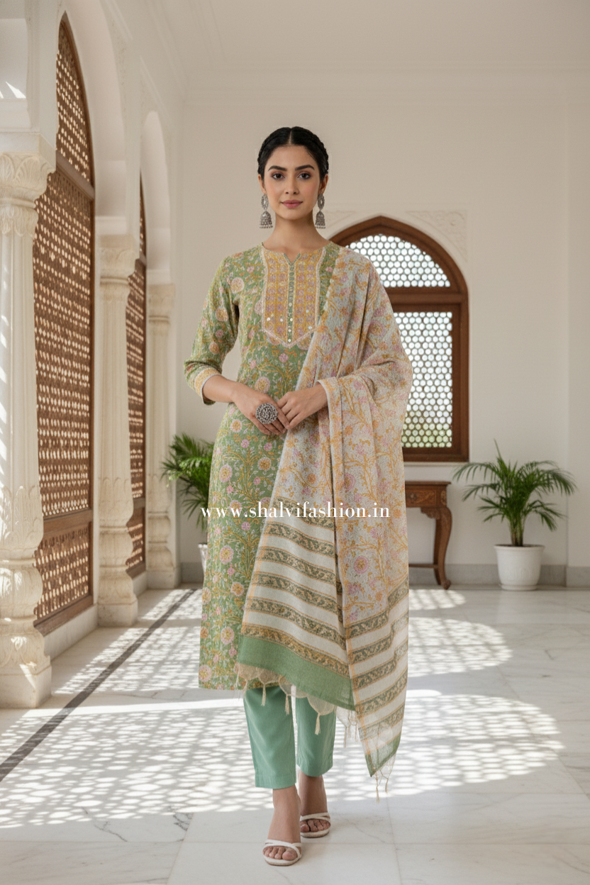 Shop traditional block printed chanderi silk suits (CSS321)
