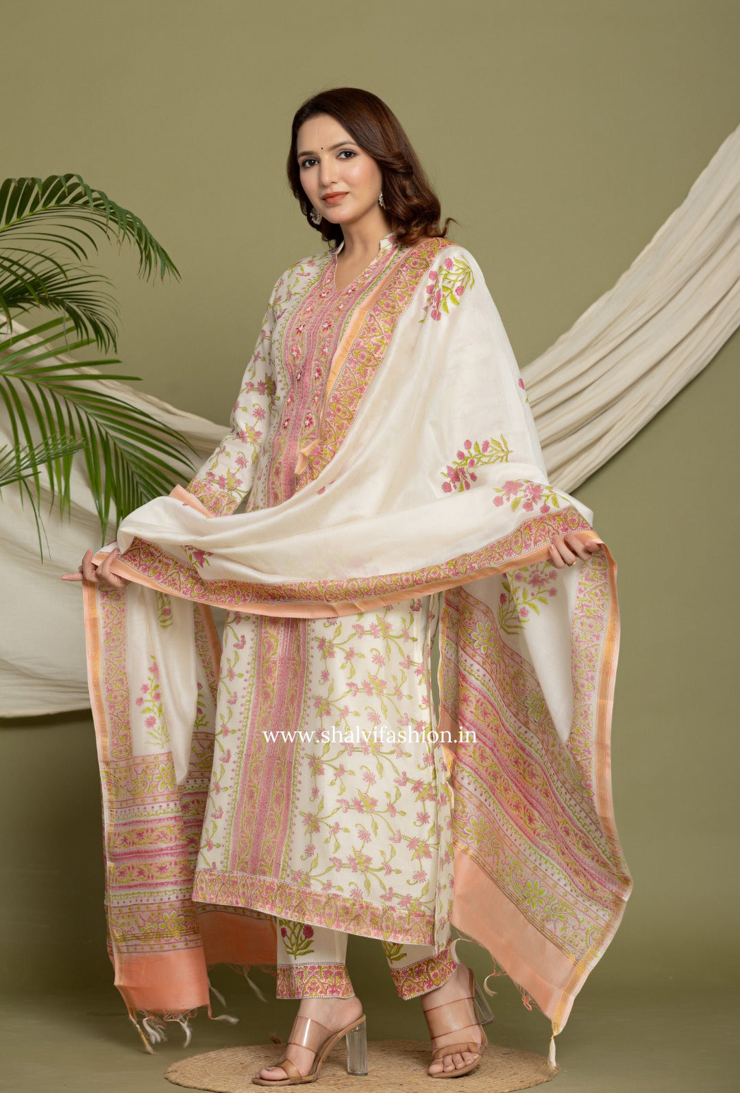 Shop block printed chanderi suits online shopping (CSS322)