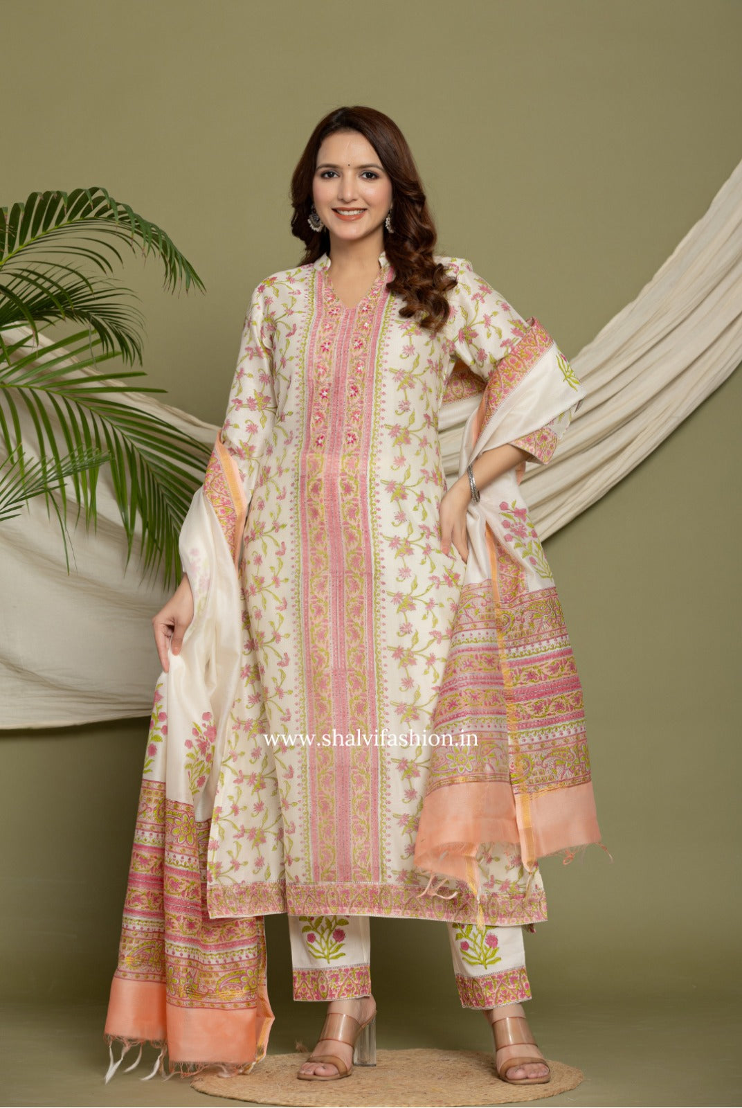 Shop block printed chanderi suits online shopping (CSS322)