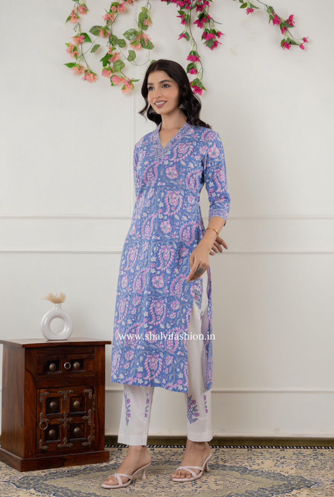 Shop block printed cotton suits with kota dupatta (CSS330)