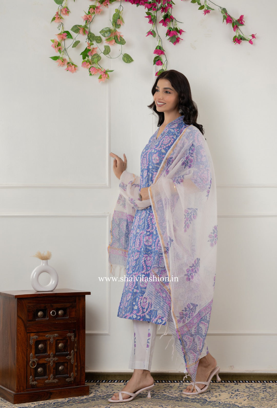 Shop block printed cotton suits with kota dupatta (CSS330)