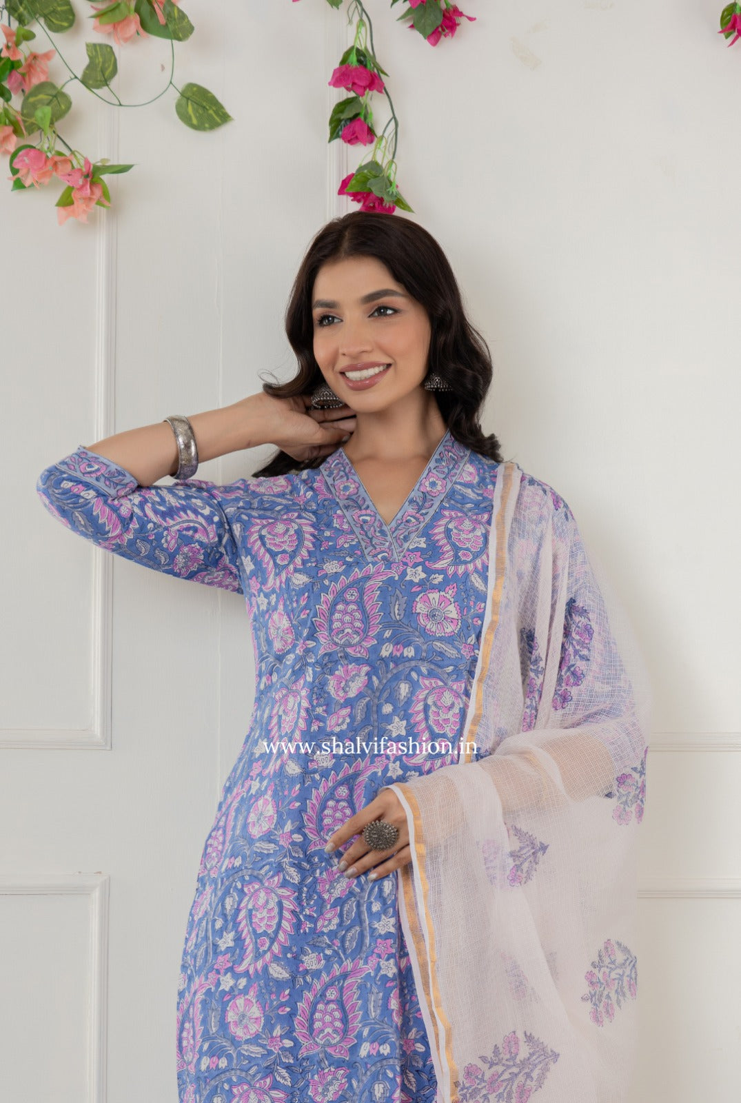Shop block printed cotton suits with kota dupatta (CSS330)