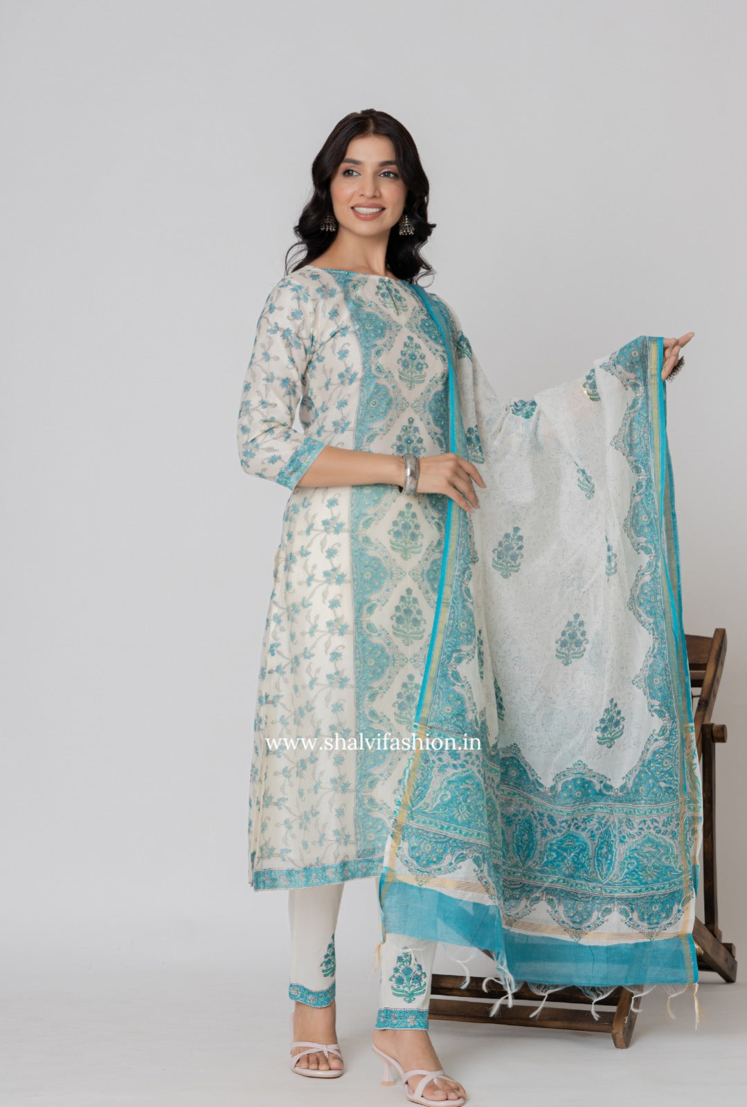 Shop block printed chanderi silk suits (CSS344)