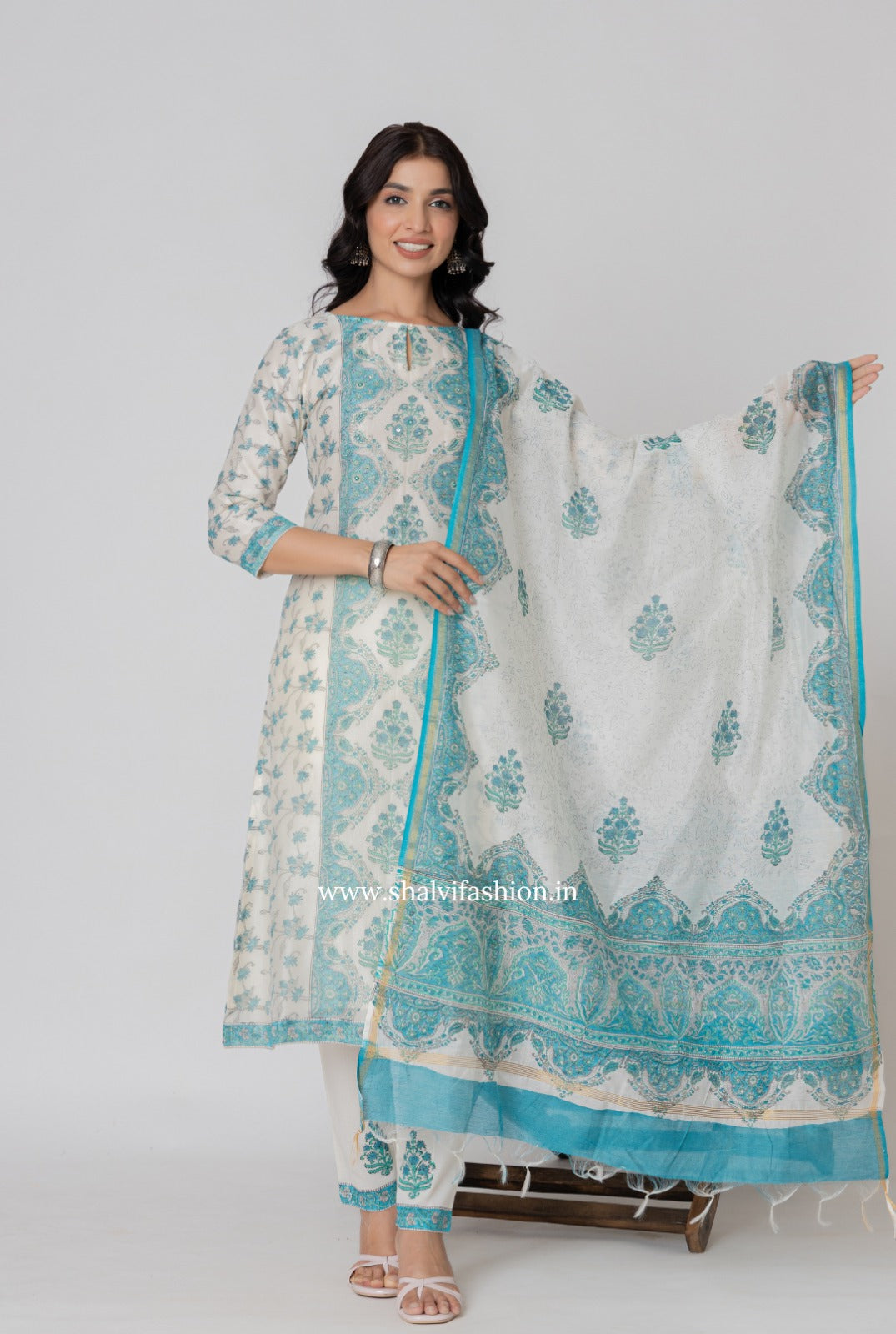 Shop block printed chanderi silk suits (CSS344)