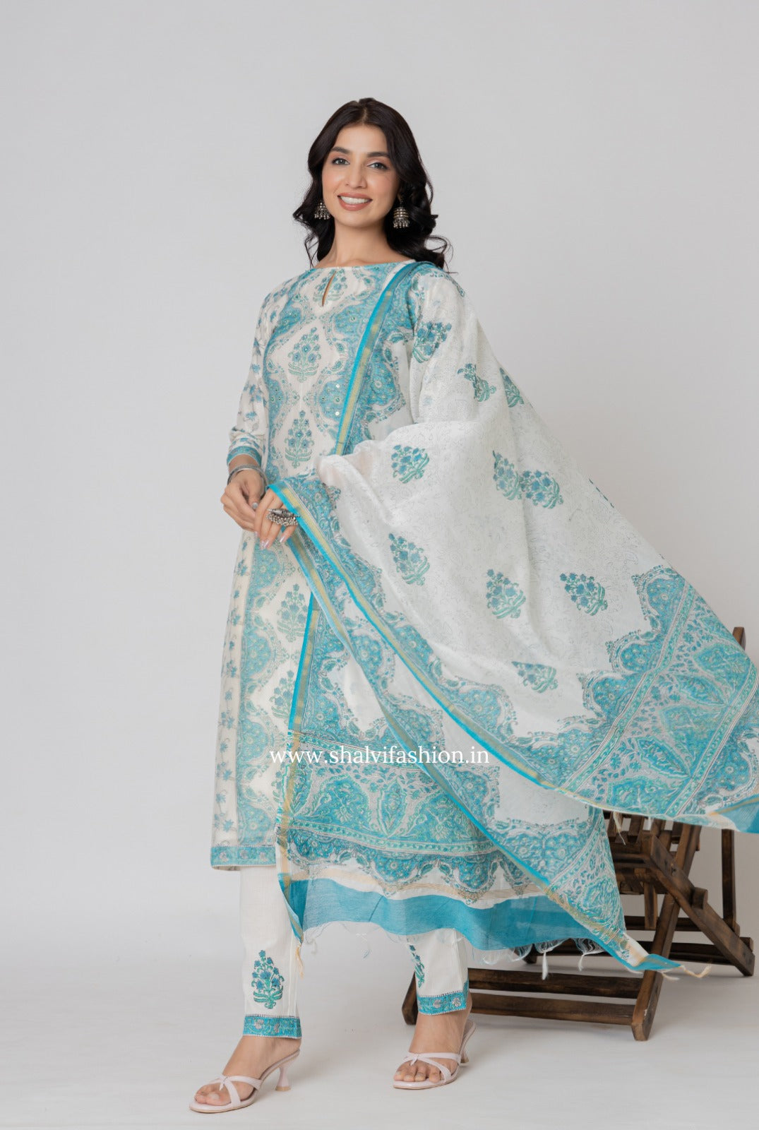 Shop block printed chanderi silk suits (CSS344)