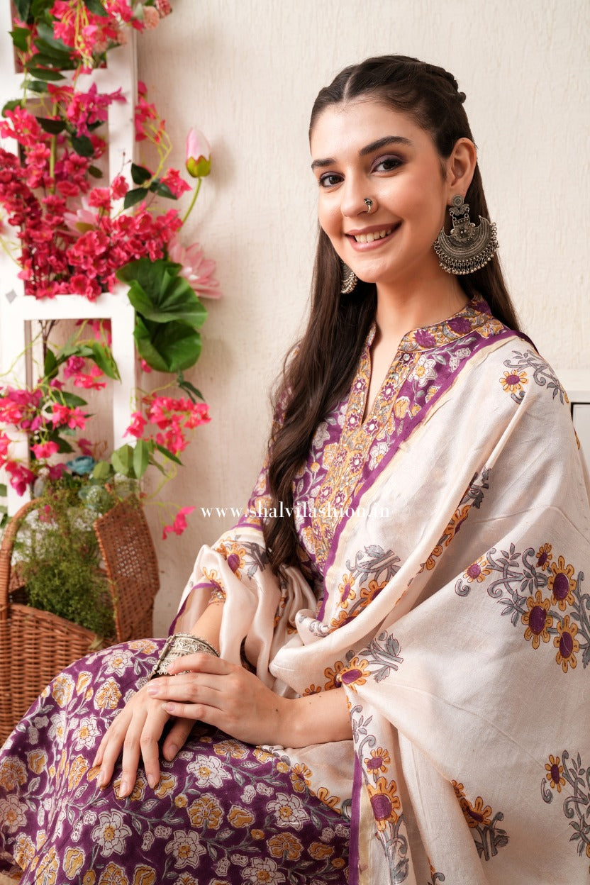 Shop block print chanderi silk suits online (CSS373)