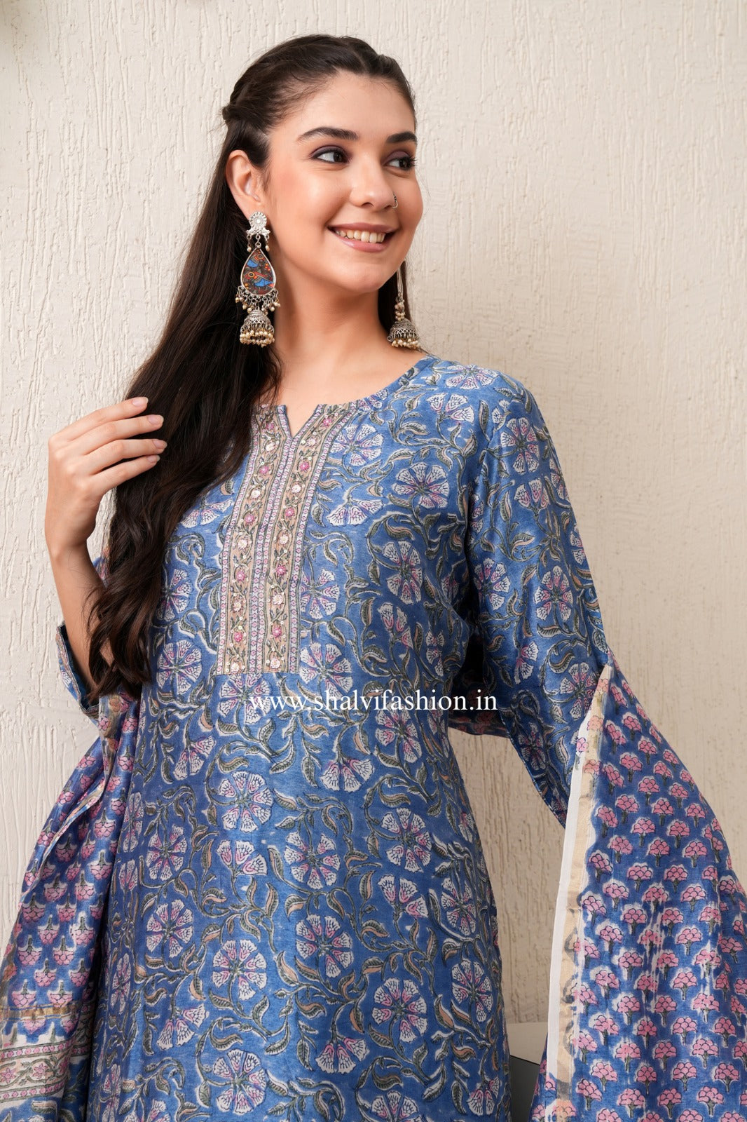 Shop block print chanderi silk suits online (CSS374)