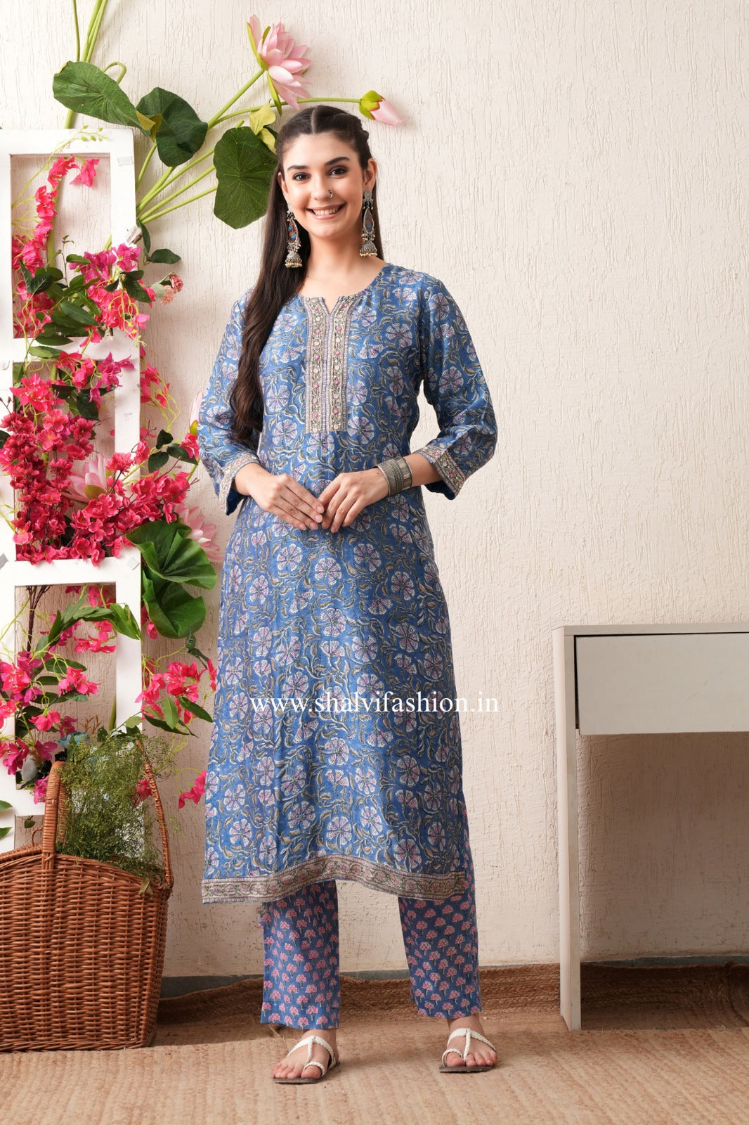 Shop block print chanderi silk suits online (CSS374)