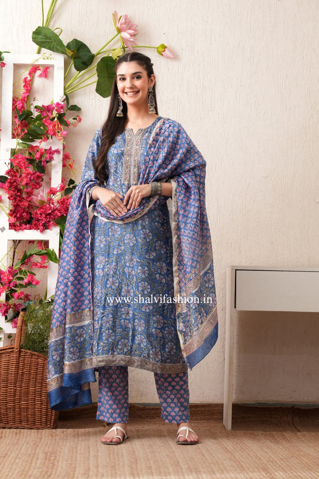 Shop block print chanderi silk suits online (CSS374)