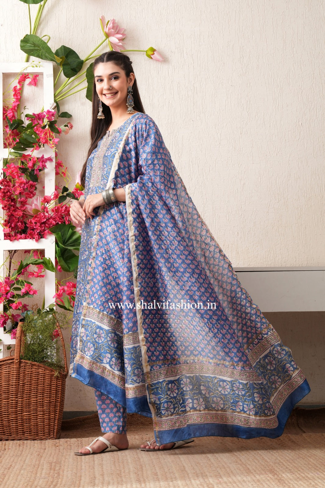 Shop block print chanderi silk suits online (CSS374)