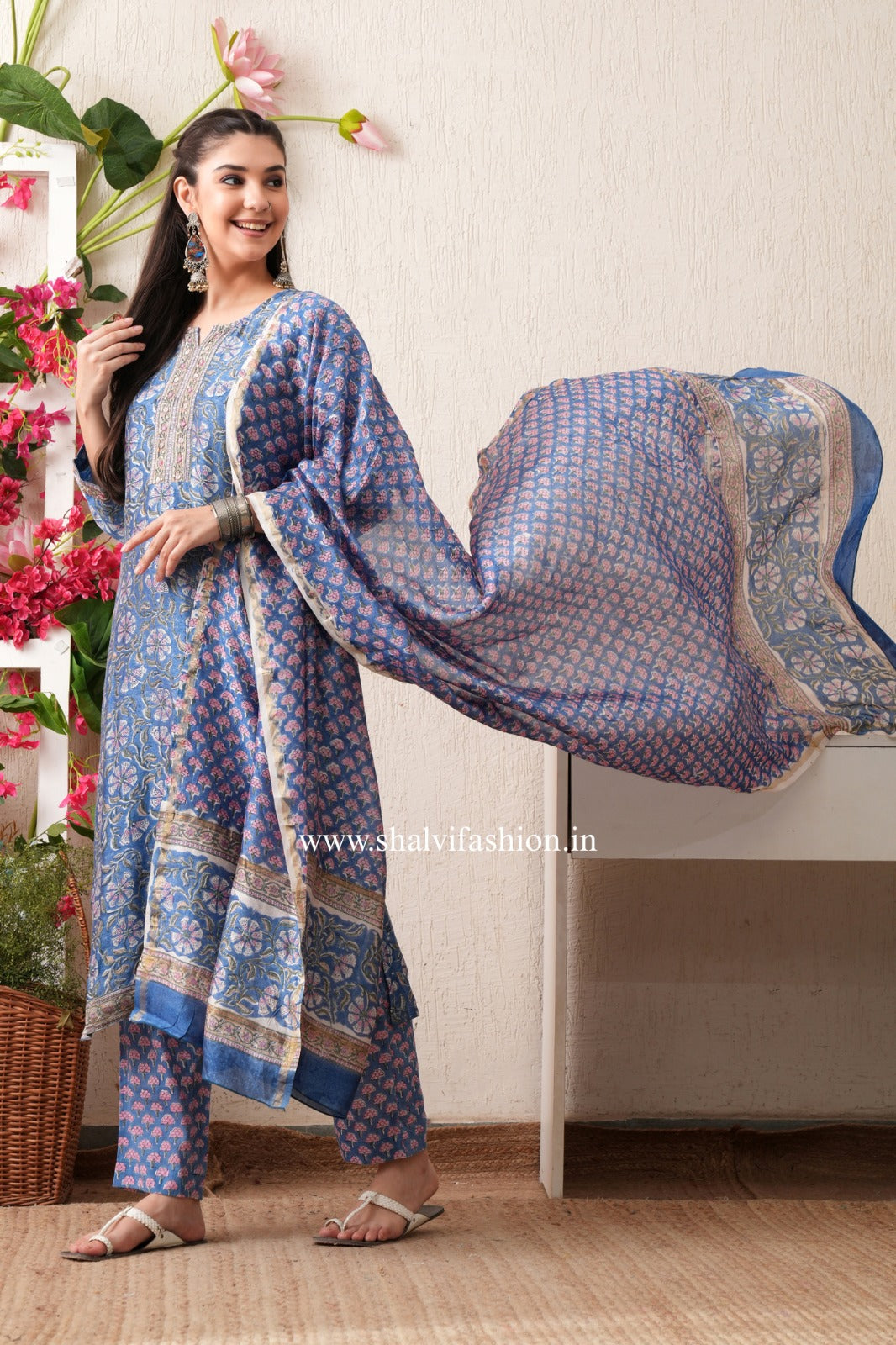 Shop block print chanderi silk suits online (CSS374)