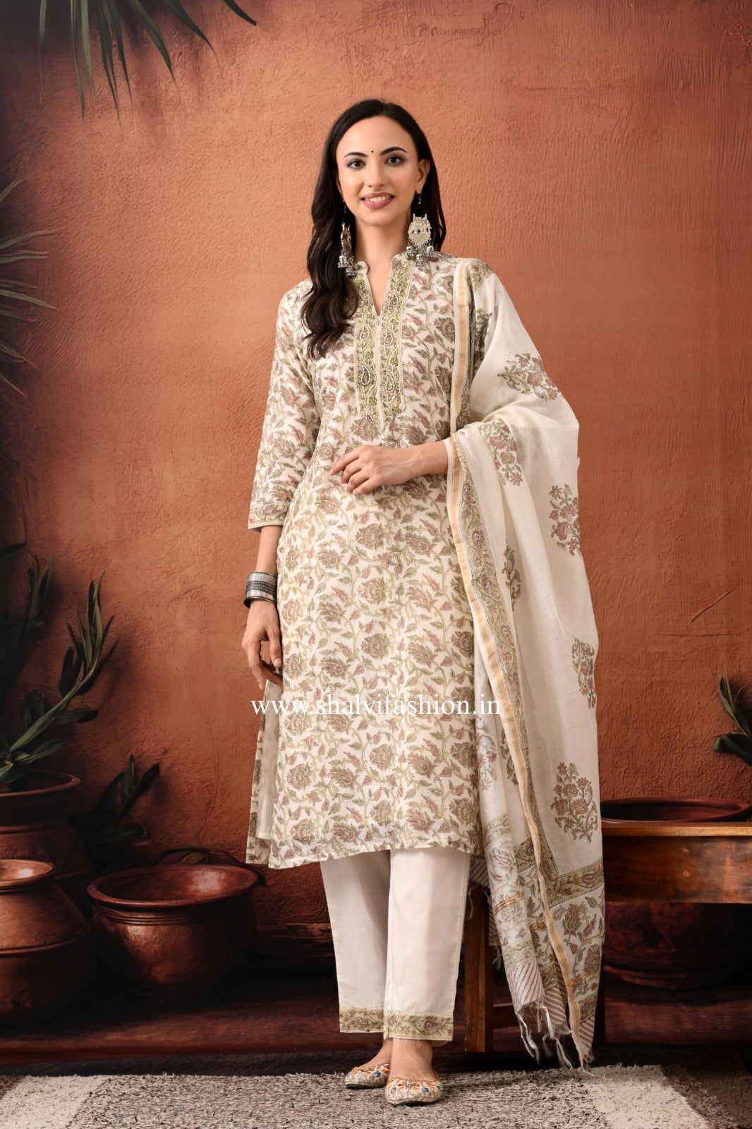 Shop hand block print chanderi silk suits in jaipur (CSS376)