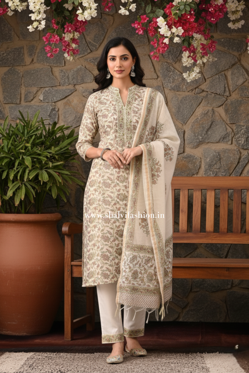 Shop hand block print chanderi silk suits in jaipur (CSS376)