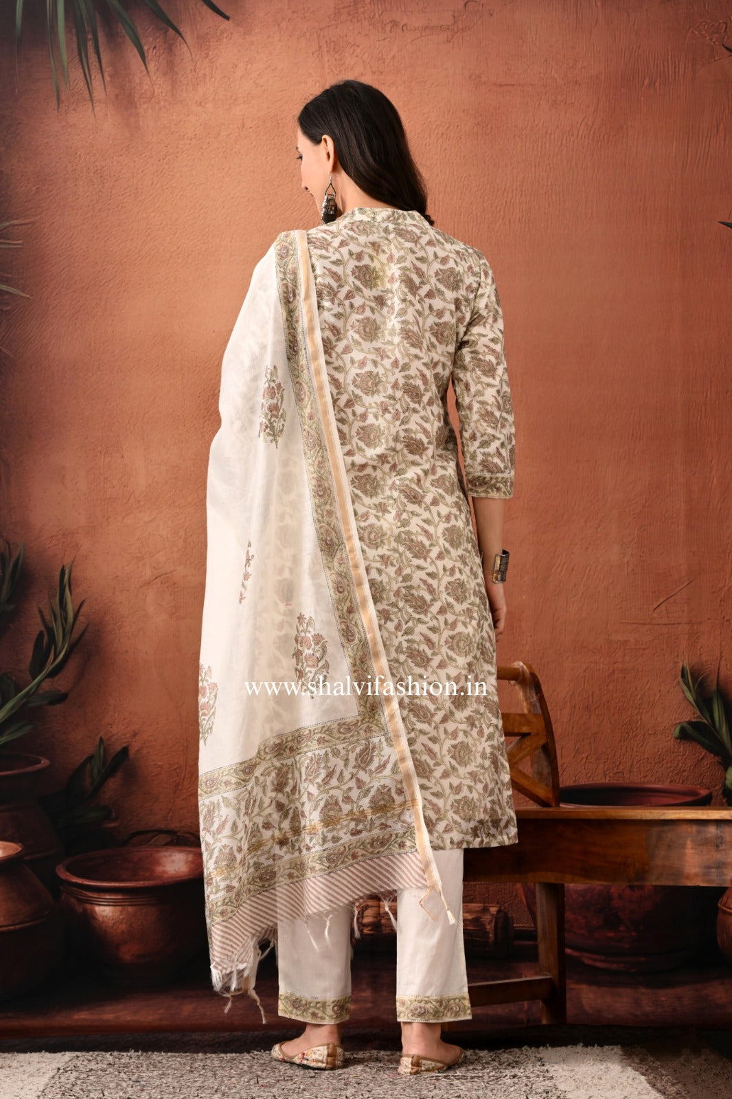 Shop hand block print chanderi silk suits in jaipur (CSS376)