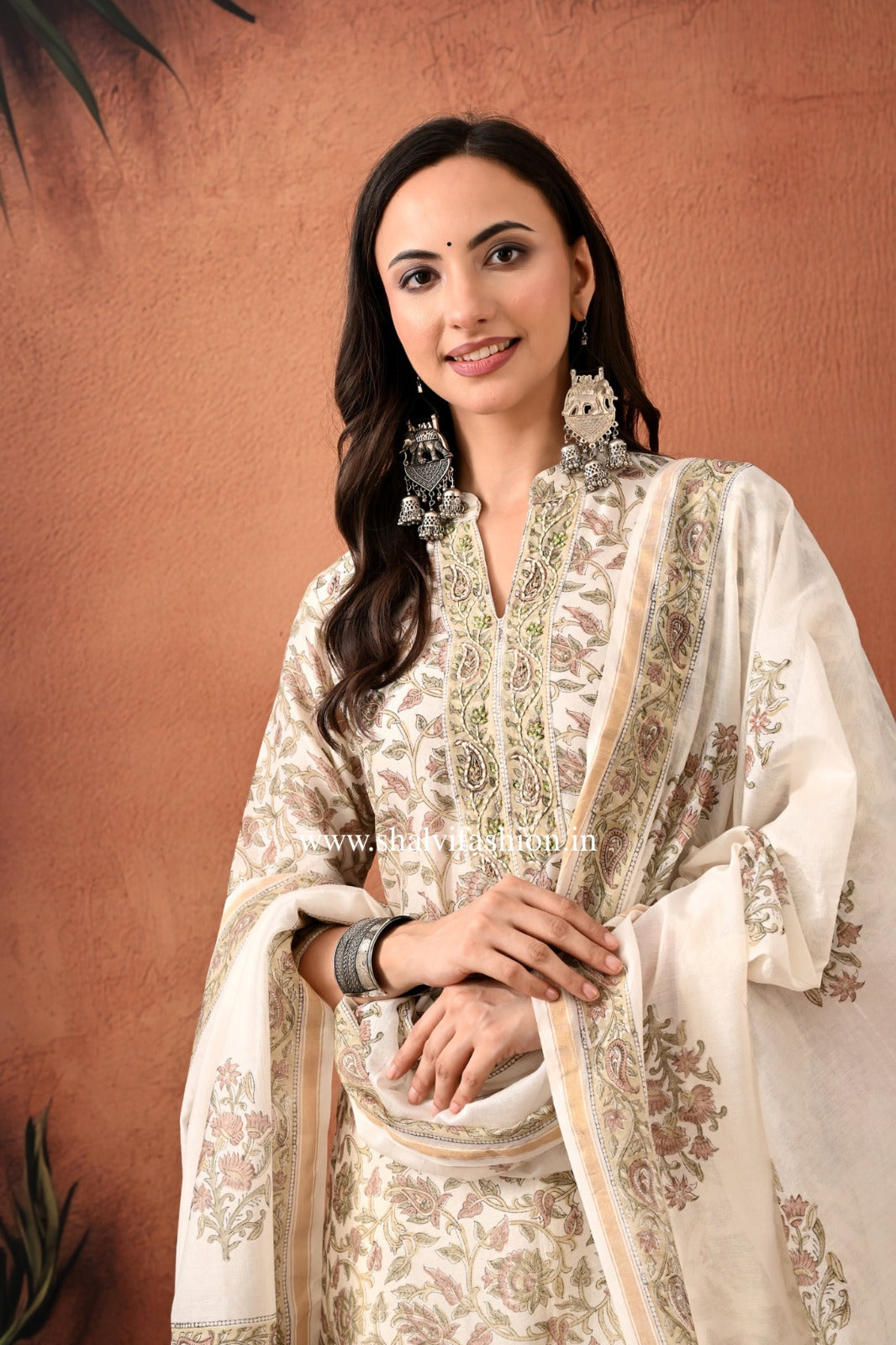 Shop hand block print chanderi silk suits in jaipur (CSS376)