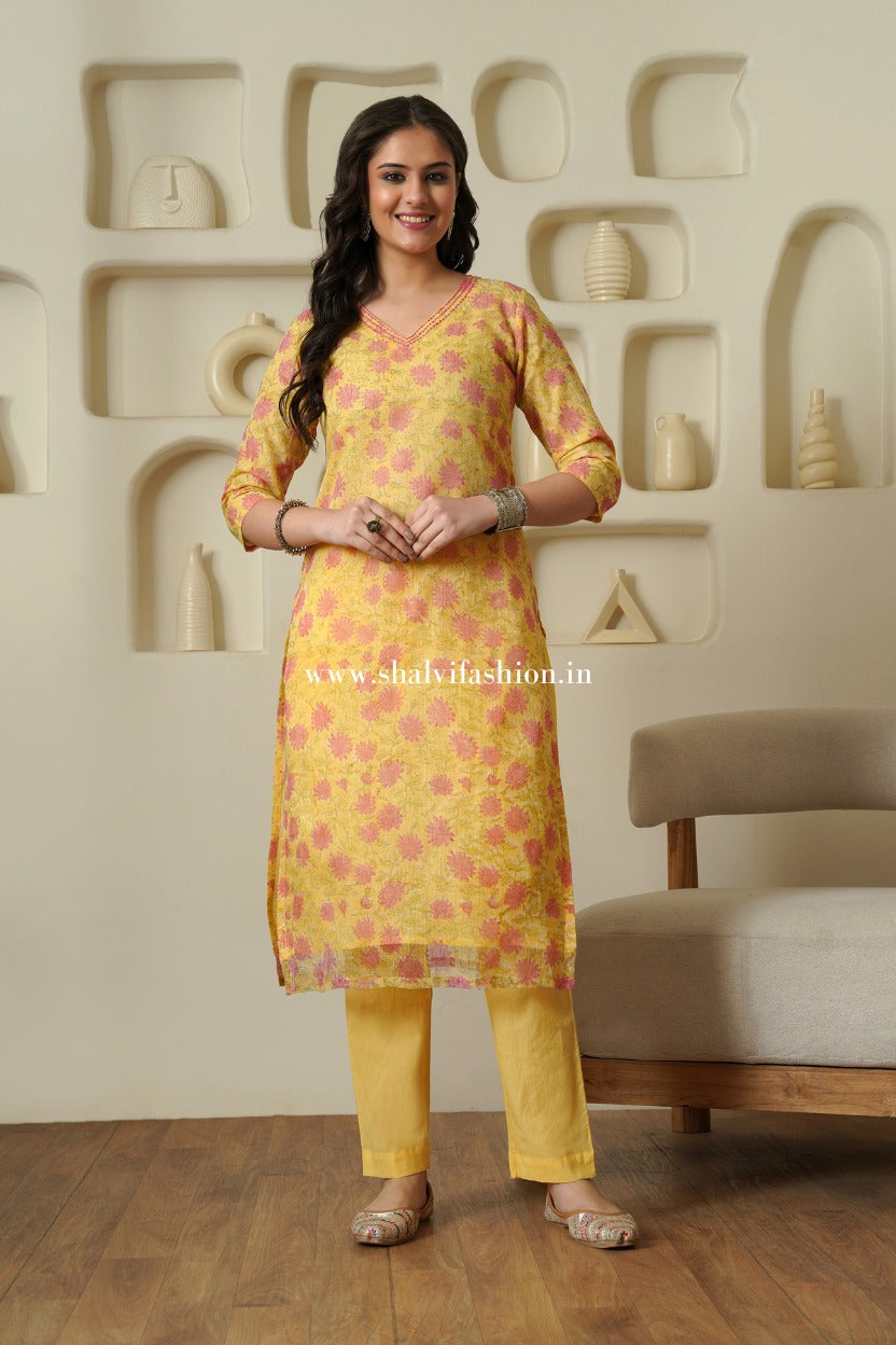 Shop block printed kota doria suits online shopping (CSS379)