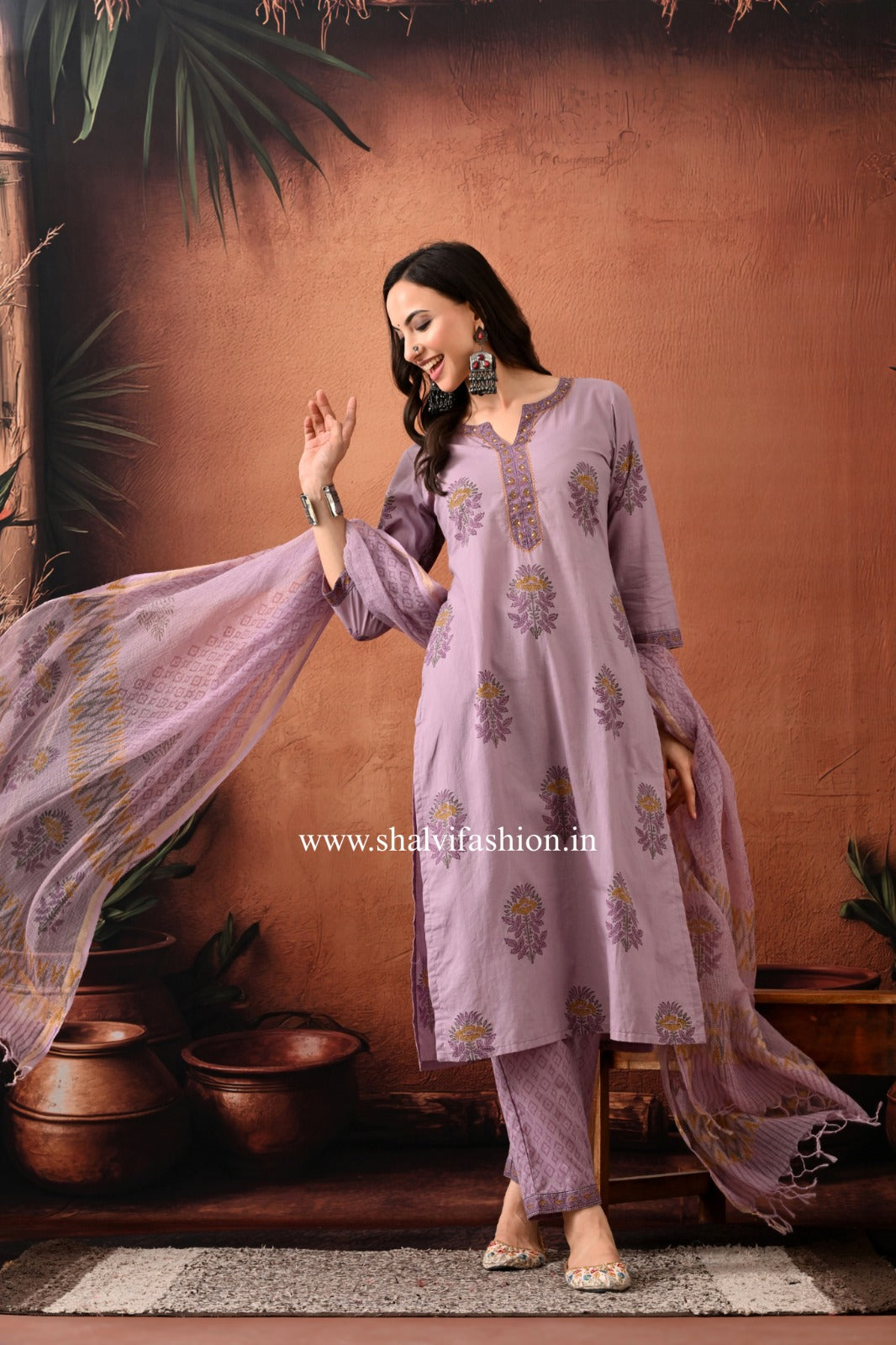 Shop hand block print cotton suits with kota dupatta (CSS385)