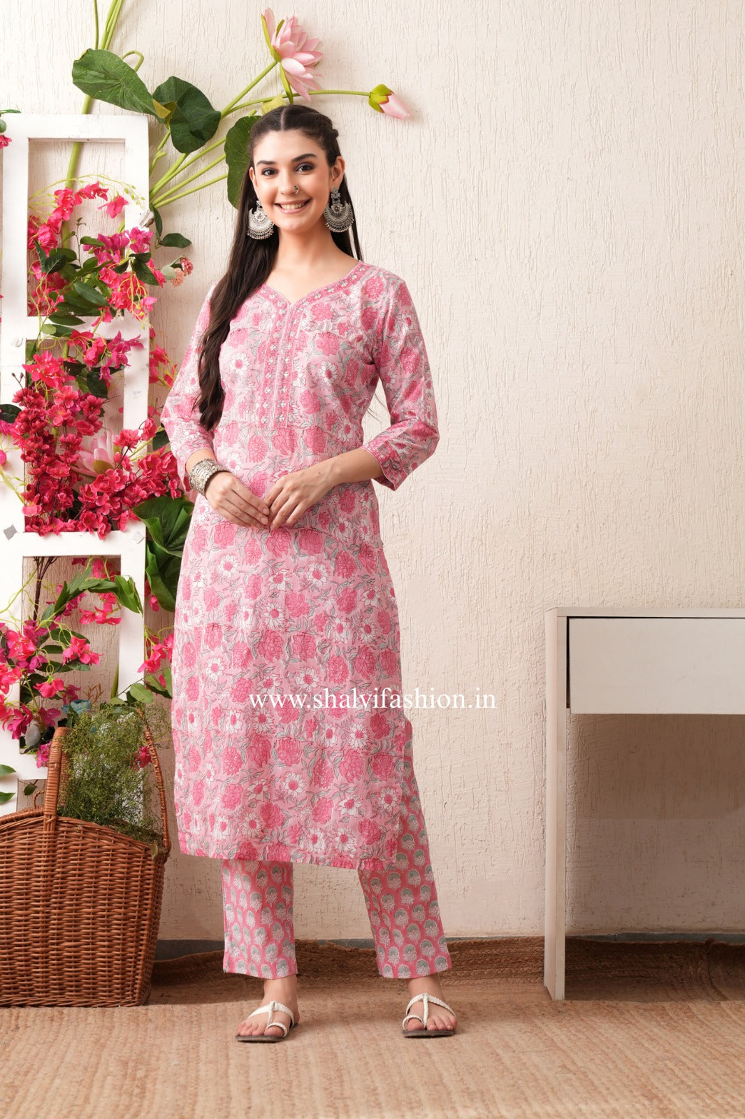 Shop block print cotton suits with kota dupatta online (CSS386)