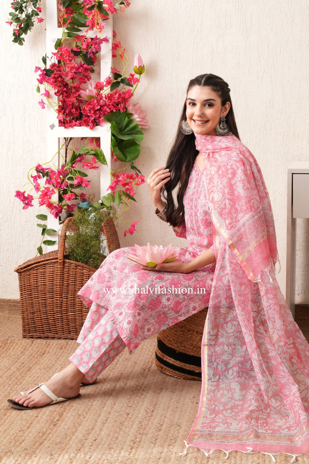 Shop block print cotton suits with kota dupatta online (CSS386)
