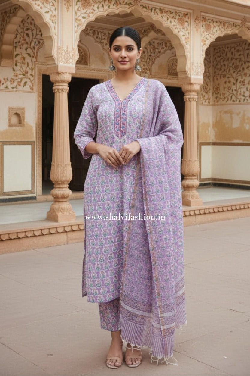 Shop block print kota dupatta cotton suits online (CSS387)