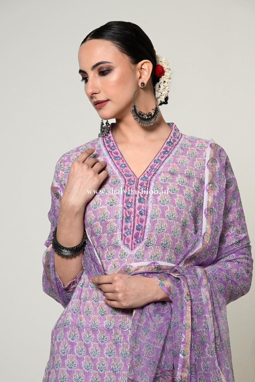 Shop block print kota dupatta cotton suits online (CSS387)