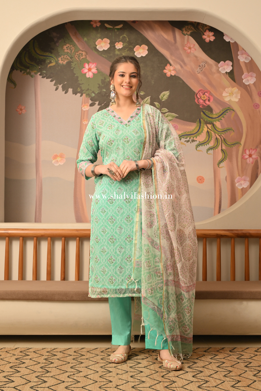 Shop hand block print kota doria suits online shopping (CSS399)