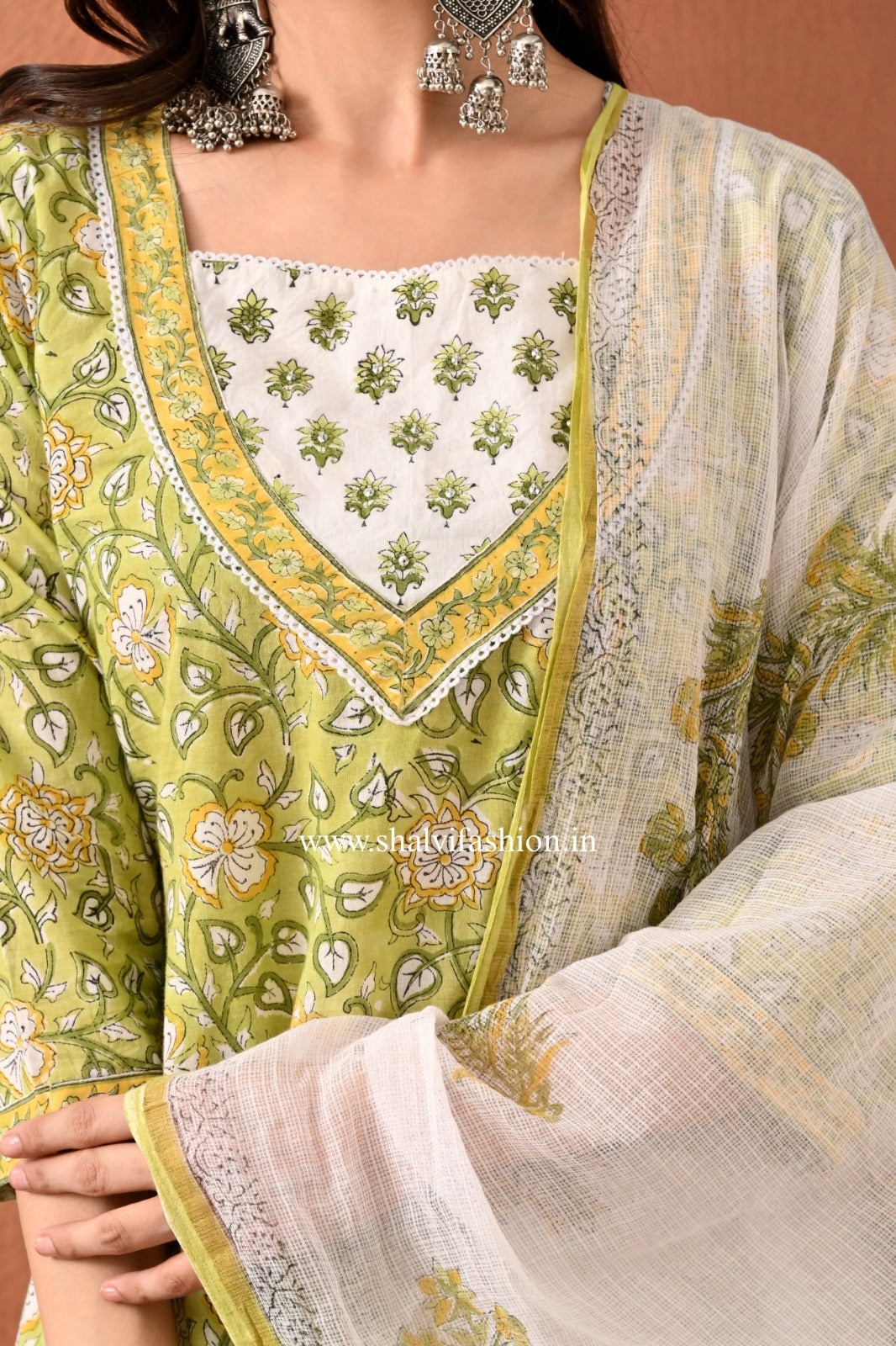 Shop block print cotton suits with kota dupatta (CSS402)