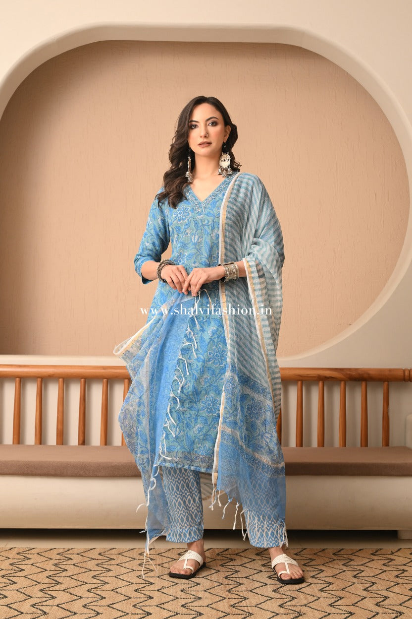Shop hand block print kota doria suits online shopping (CSS431)